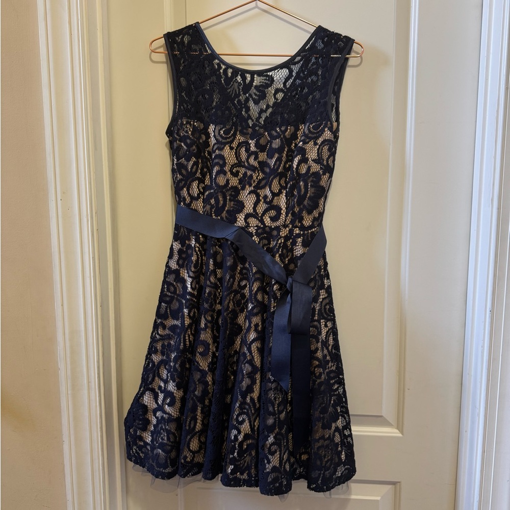 Betsy & Adam Lace Dress with Ribbon